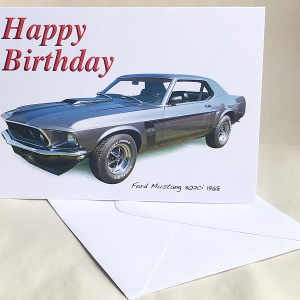 Ford Mustang 302 1968 - Birthday, Anniversary, Retirement, Plain Cards