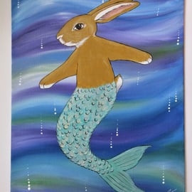 Merbunny Painting Mermaid Bunny Rabbit Fusion Original Fantasy Picture 