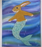 Merbunny Painting Mermaid Bunny Rabbit Fusion Original Fantasy Picture  - Image 1
