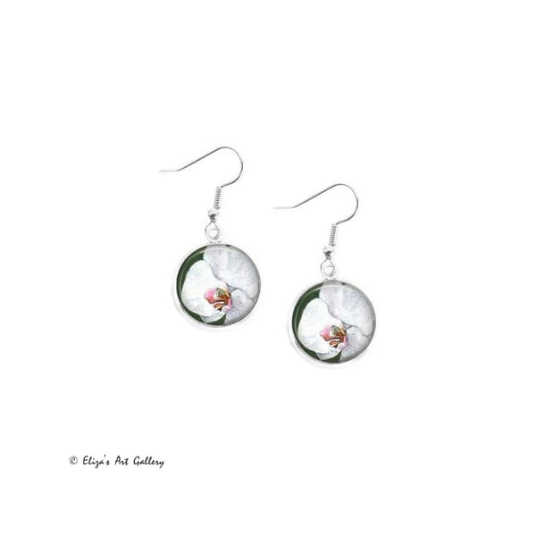 Silver Plated Orchid Flower Art Earrings