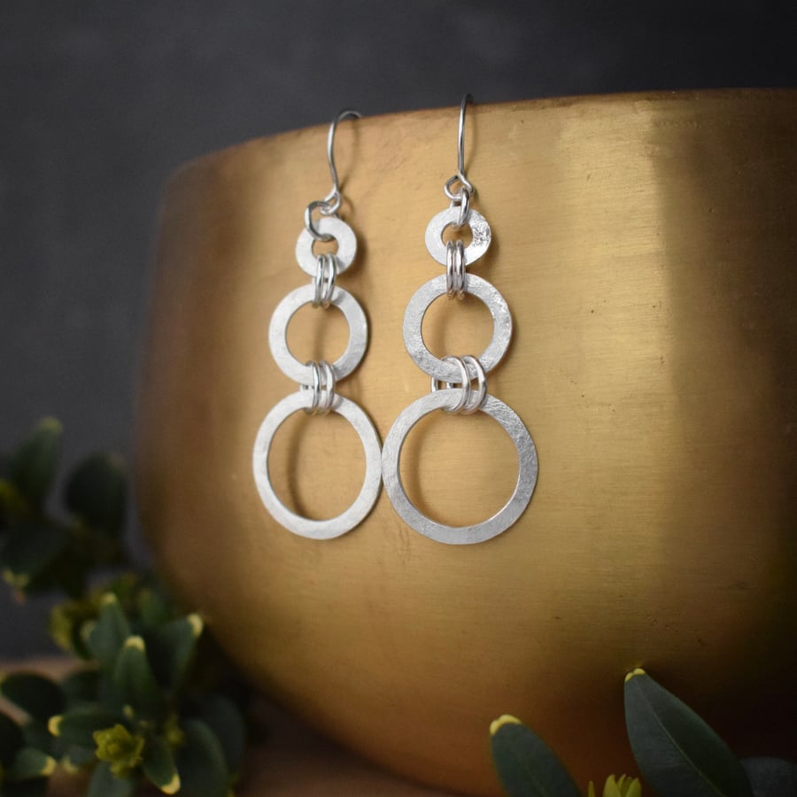 Textured Sterling Silver Open Circle Dangle Earrings 