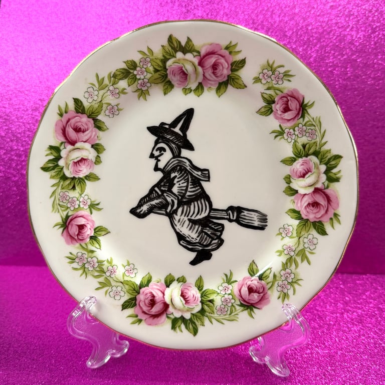 Unholy Upcycles - 'The Witch' Decorative Vintage Hand Painted Plate With Stand