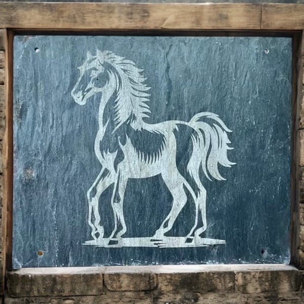 Welsh Slate Horse Wall Plaque. Reclaimed Slate. Year of the Horse Gift 2026