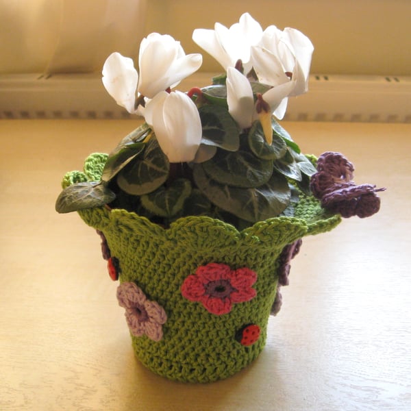 Flower pot cover. Crochet pattern. Photo tutorial. PDF pattern.