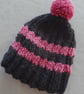 Small Tea Cosy for 2 Cup Tea Pot, Black & Pink, Hand Knitted, Wool Mix Yarn - Image 4