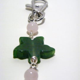 Green Agate and Rose Quartz Bag Charm.