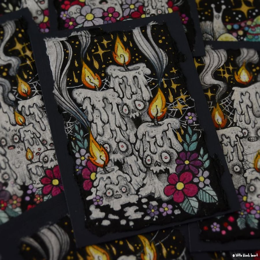 haunted creepmas candles - original aceo