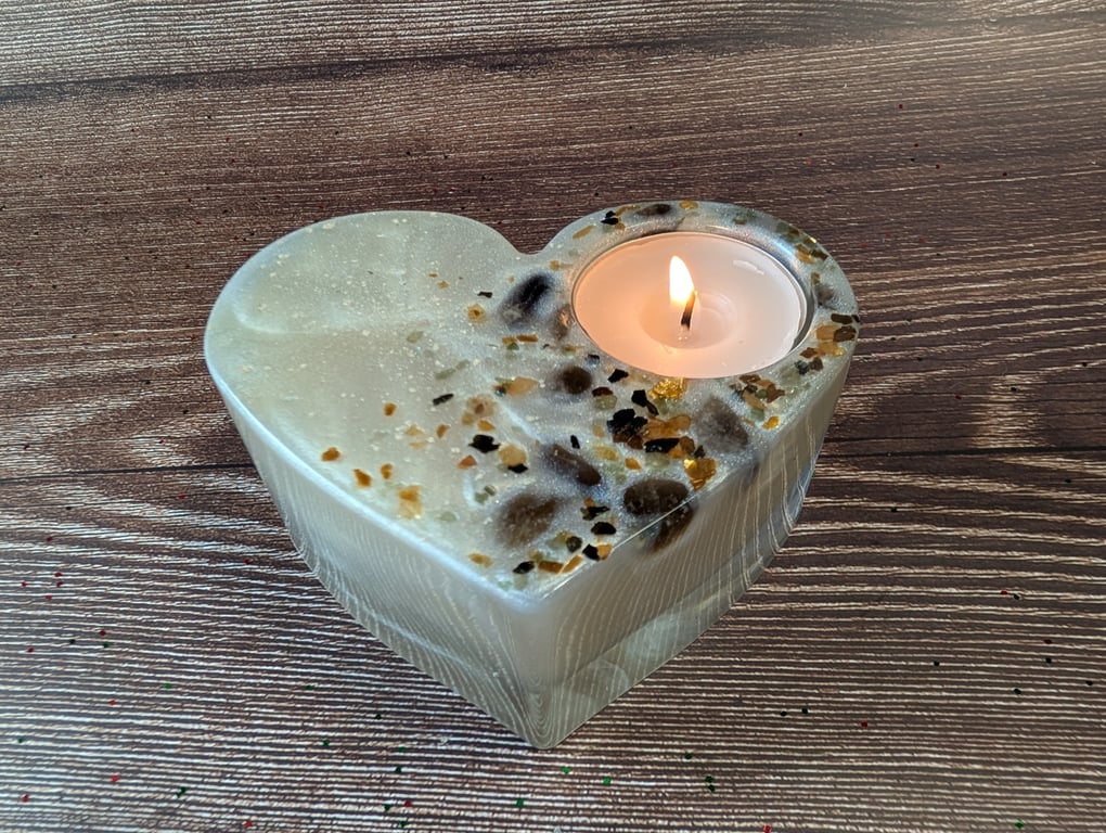 Handmade Resin Tealight Holder with real Mica and Smoky Quartz