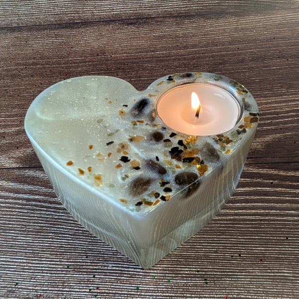 Handmade Resin Tealight Holder with real Mica and Smoky Quartz