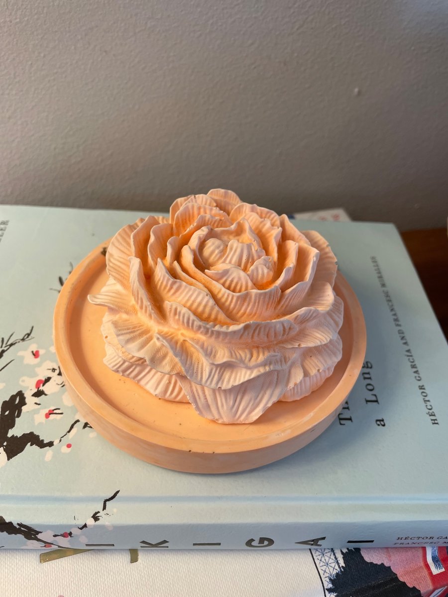 Scented peony ornament on coaster - aroma stone passive diffuser 