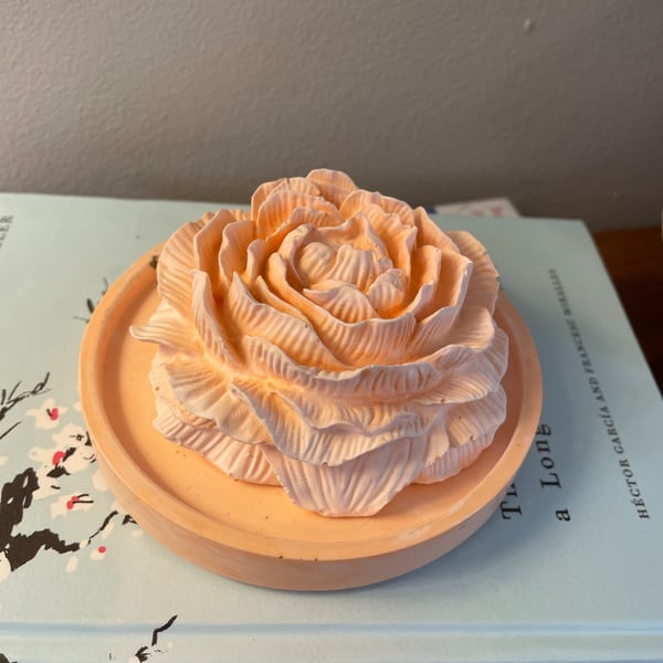 Scented peony ornament on coaster - aroma stone passive diffuser 