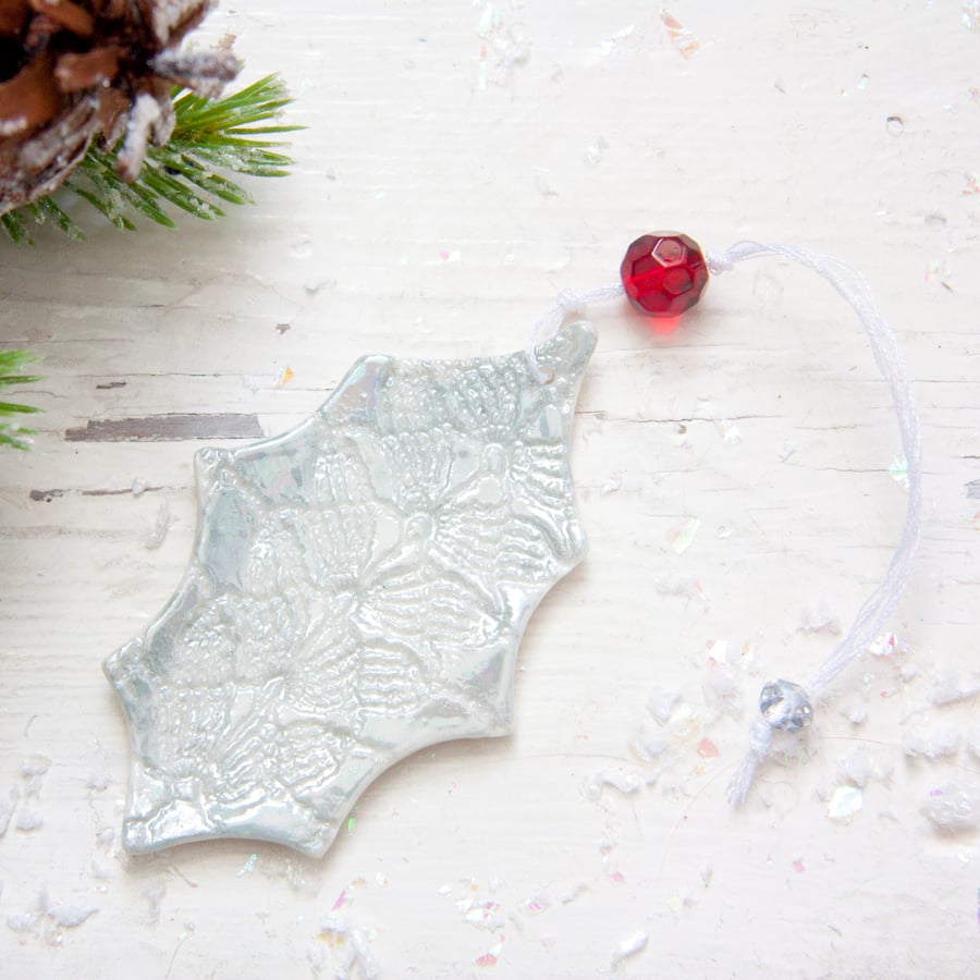 Christmas Mother of Pearl Holly Decoration