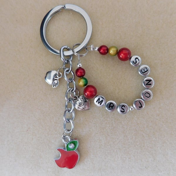 Teacher Thank You Keyring Personalised Enamel Apple