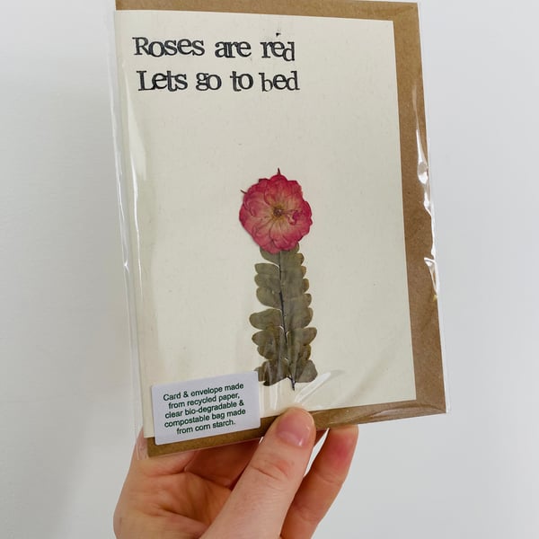 Dried Botanicals Greetings Card - Roses are Red