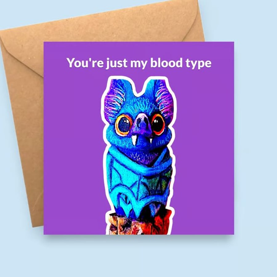Gothic Bat Valentines Card You're Just My Blood Type Funny Love Card ...