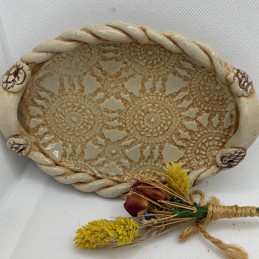 Small stoneware textured platter