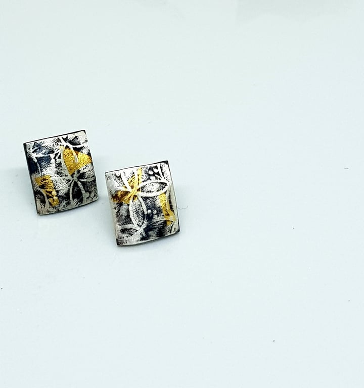 Maya by Fedha - oxidised sterling silver stud earrings, embossed pattern