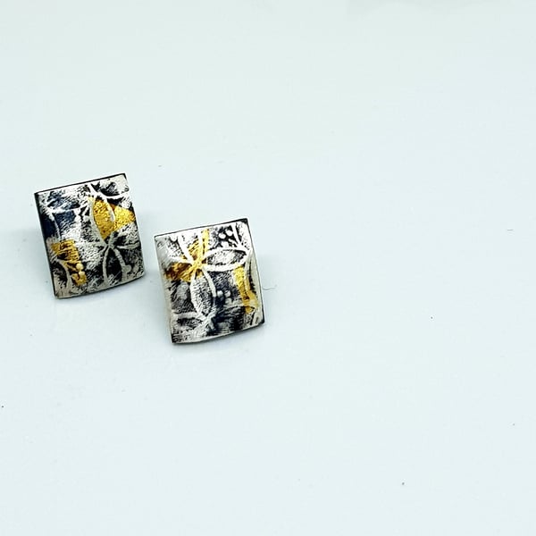 Maya by Fedha - oxidised sterling silver stud earrings, embossed pattern