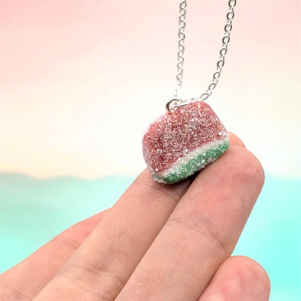 Watermelon Fizzy Sweet Necklace, Miniature Food Polymer Clay Jewellery
