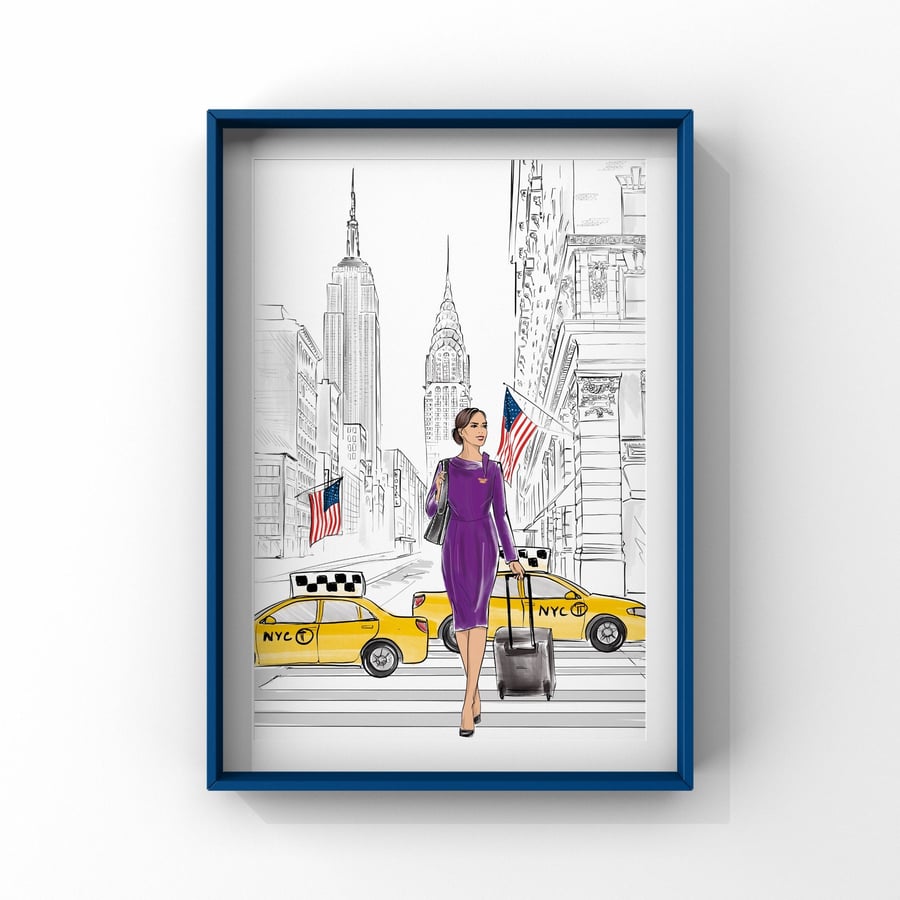 Delta Flight Attendant Print Cabin Crew Poster New York Delta Cabin Crew Art Pri