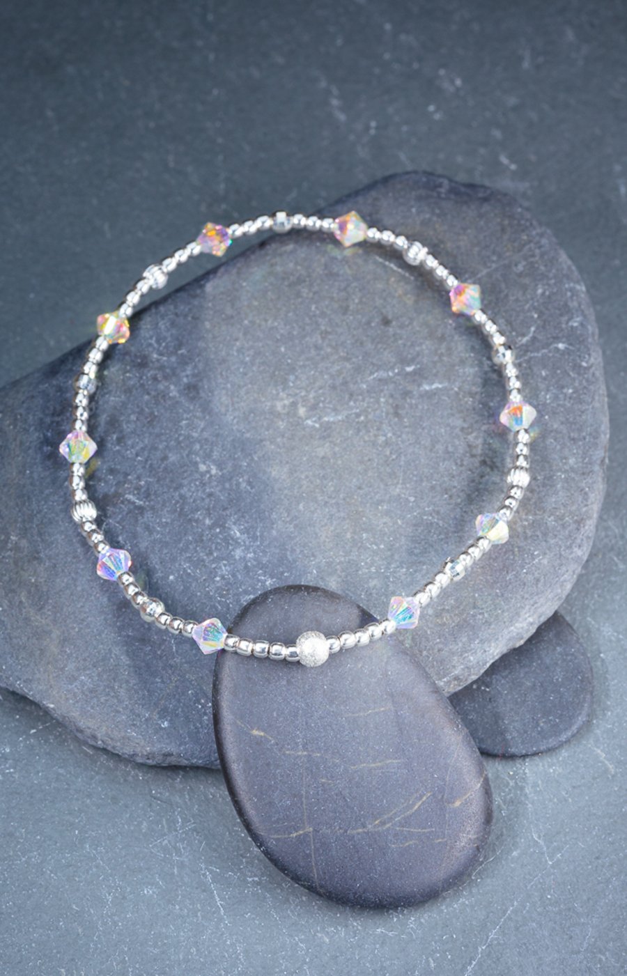 Sale-dainty sterling silver bracelet with shimmer Swarovski bicones