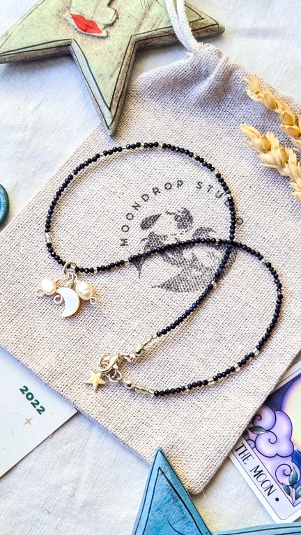 Sapphire Necklace - Dark Blue Thai Sapphire Gemstone Beaded Necklace with Pearls