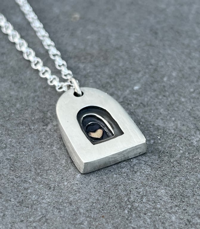 Arc Pendant, gold heart necklace, valentine gift, church necklace, oxidised 