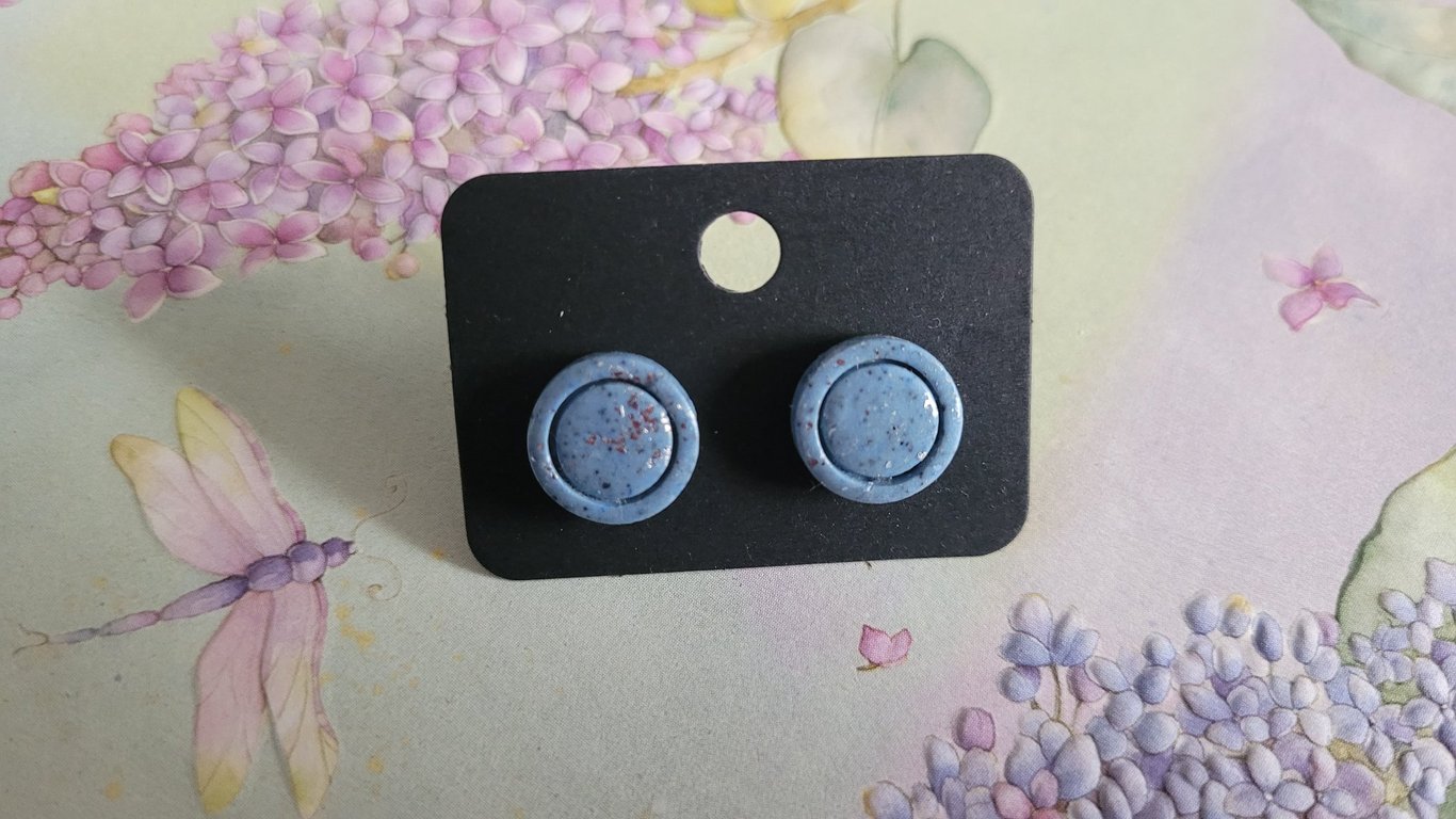 Handmade Polymer Clay Blue and Silver Stud Earrings, 316 Stainless Steel