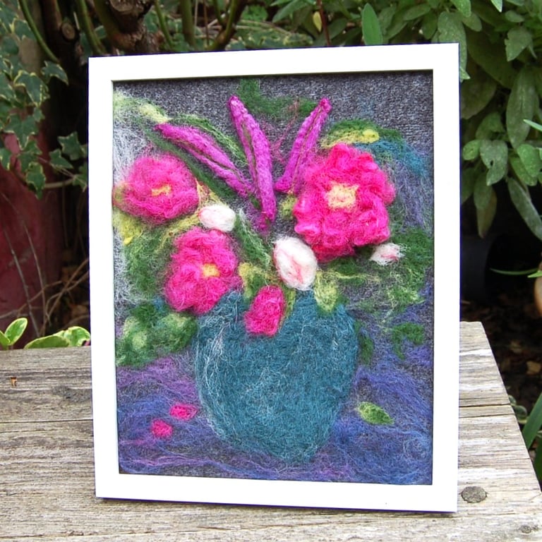 vase of flowers.  Needle felted  wool picture 