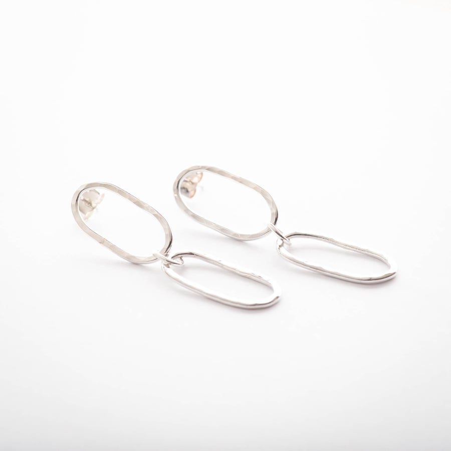 Hammered Eco Silver Double Oval Studs