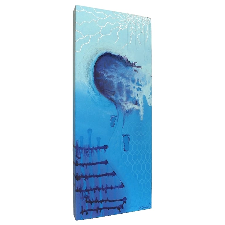 Blue Abstract Painting - original mixed media canvas art