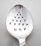 Eye test spoon, handstamped, I need more coffee now