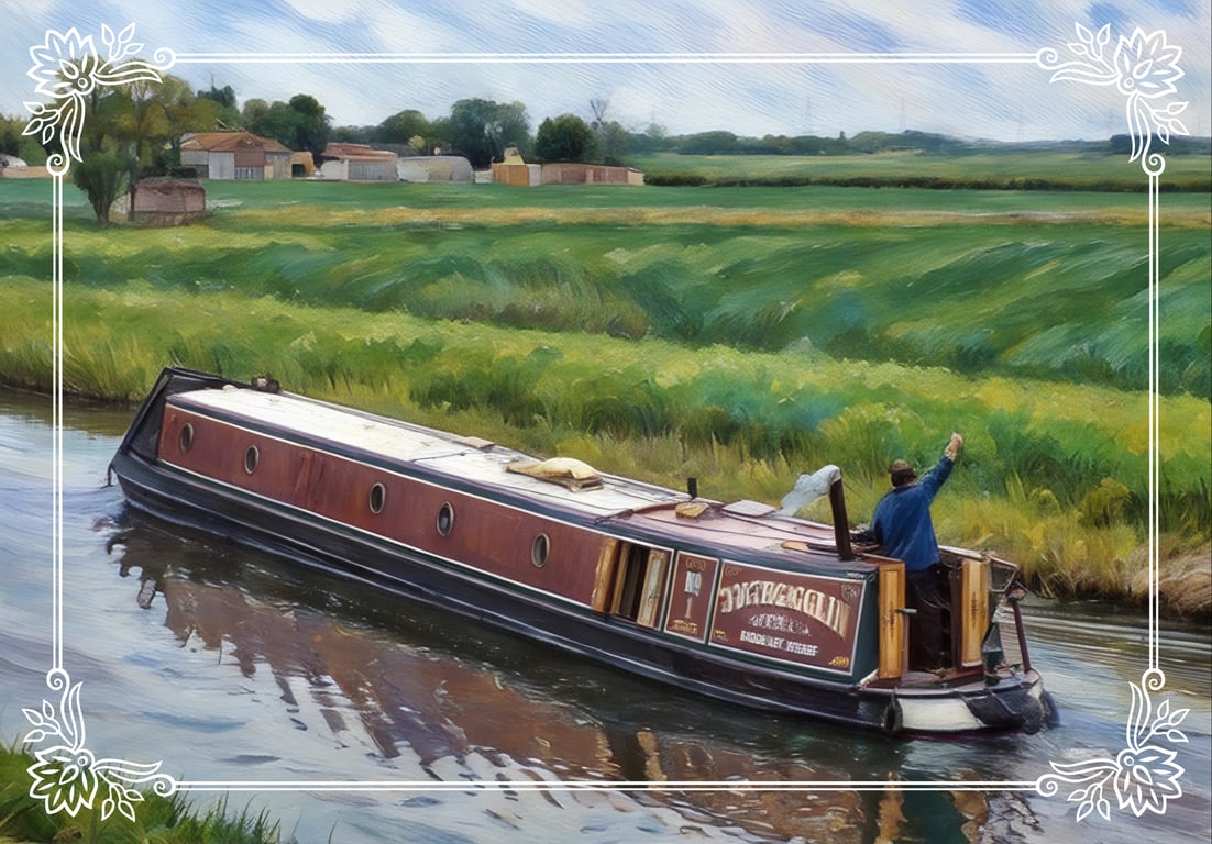 Steam Narrow Boat on The Fens A5 Greeting Card Norfolk 