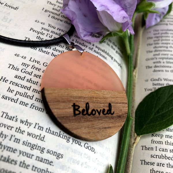 Personalised Pink Bible Verse Necklace, This Little, Custom Necklace, Wood&Resin