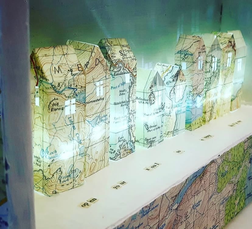 Light Up Paper City, Handmade Map Sculpture Lamp, Whimsical Bookshelf Diorama