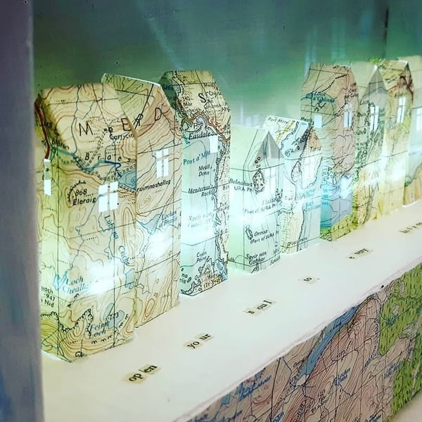 Light Up Paper City, Handmade Map Sculpture Lamp, Whimsical Bookshelf Diorama