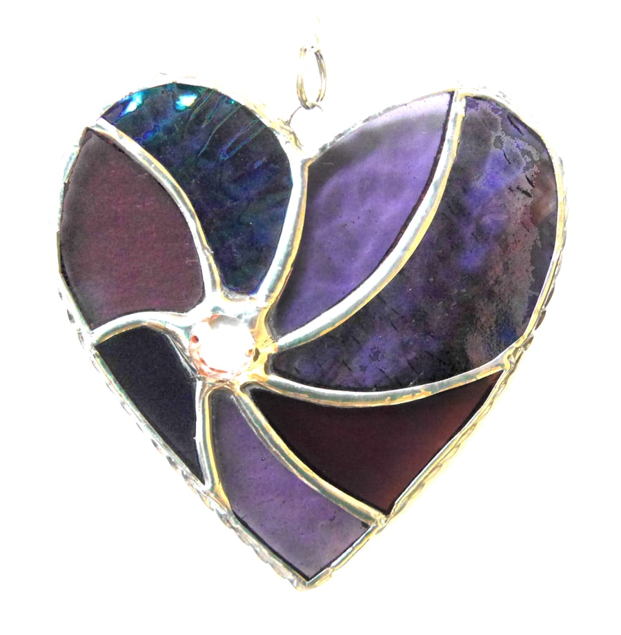 Purple Swirl Heart Stained Glass Suncatcher 045