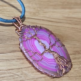 Pink Mist Agate Tree of Life Pendant