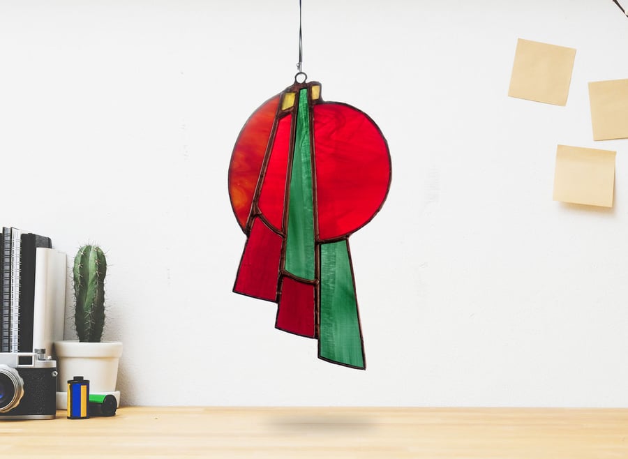 Art Deco Sun Motif in Stained Glass - Minimalist  Suncatcher Window Ornament