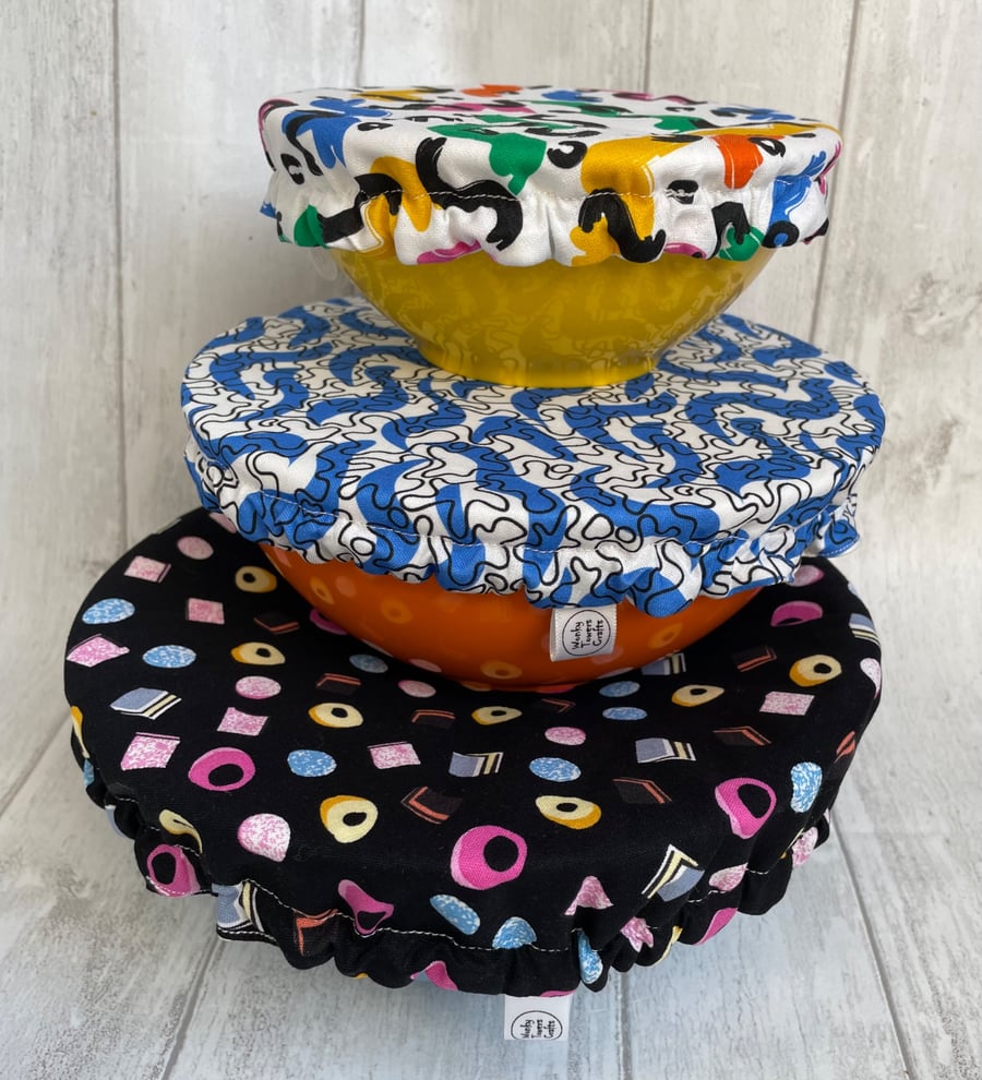 Reusable bowl covers - set of three. Colourful Allsorts