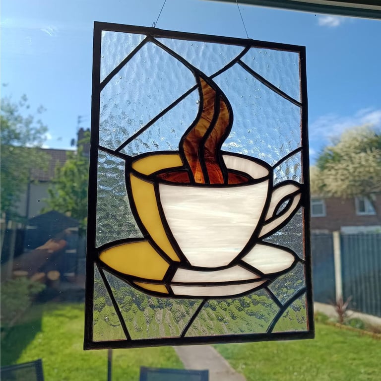 Stained Glass Coffee Cup Window Hanging