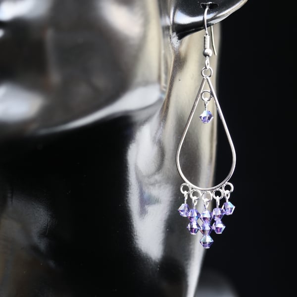 Light Purple (Tanzanite)Teardrop Shaped  Dangly Swarovski Earrings