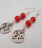 Red and silver pentagram earrings - Image 1