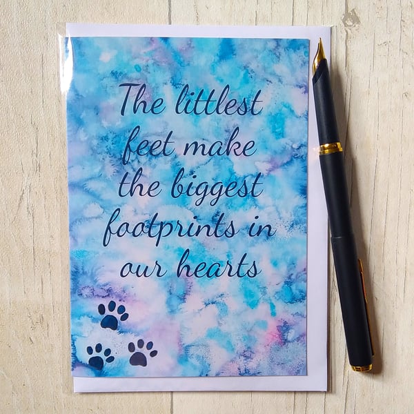 The littlest feet card. Pet lover card (printed card) Birthday card. Paw print.