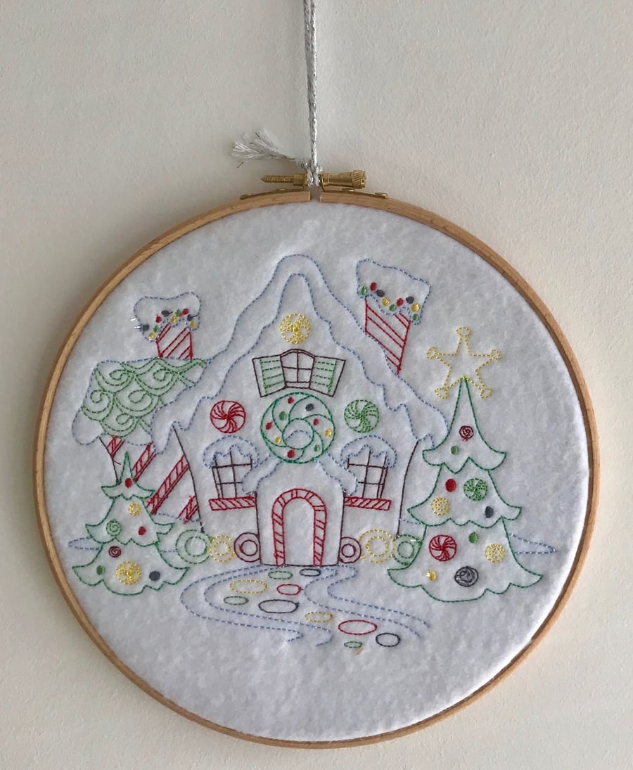Hooped Embroidered Christmas house