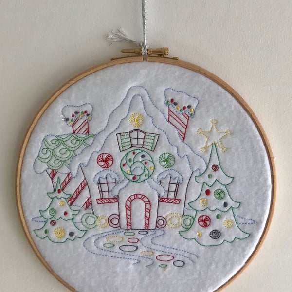 Hooped Embroidered Christmas house