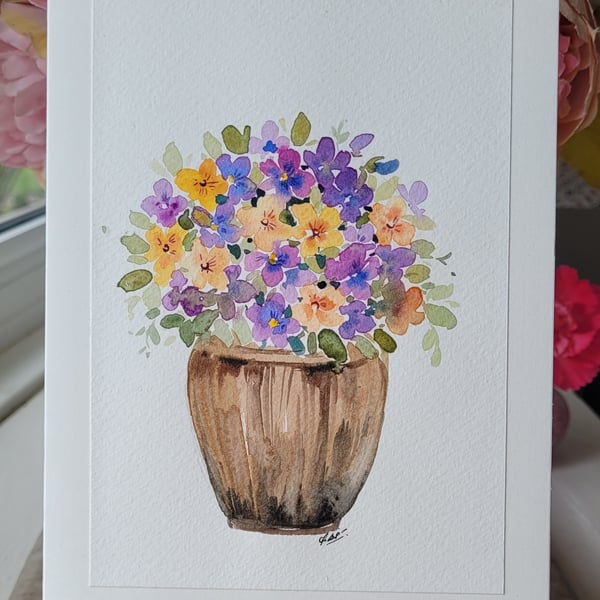 Original watercolor greeting card, summer flowers, special occasion, Unique