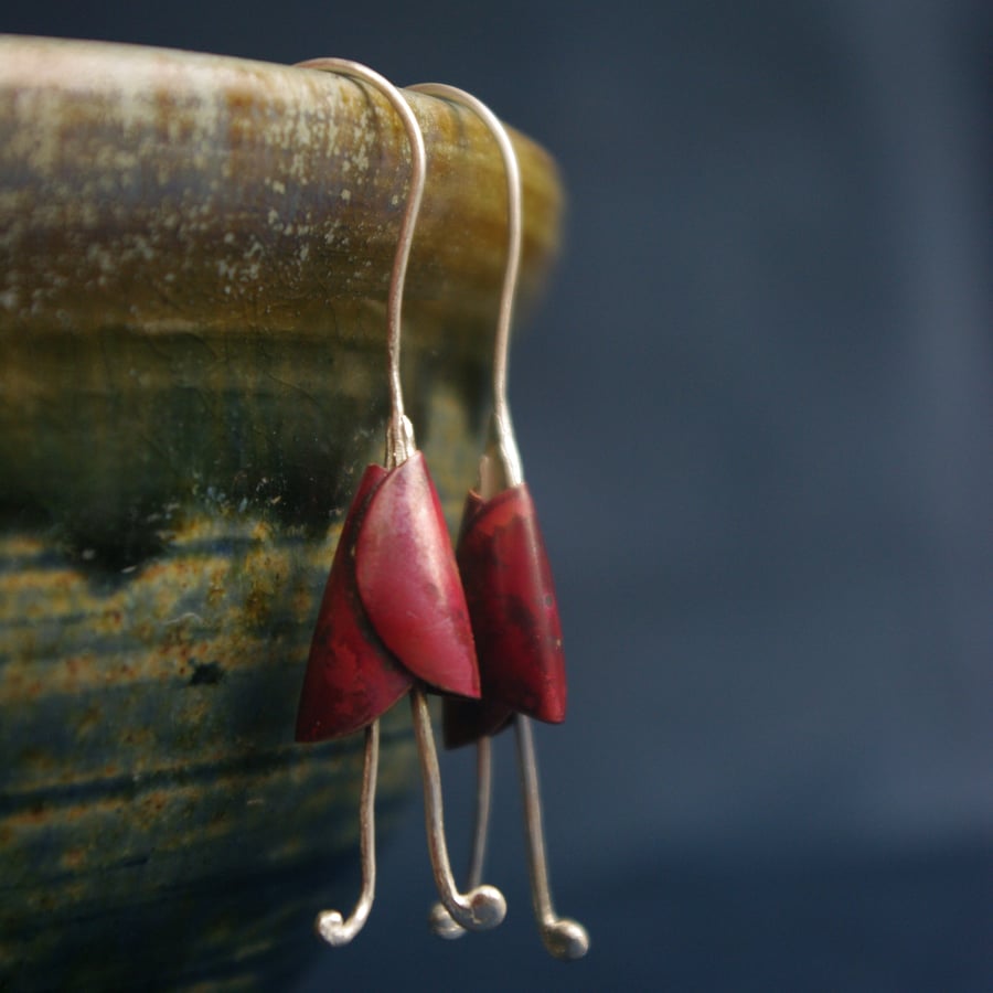 Copper Fuchsia Pod Long Dangle Earrings