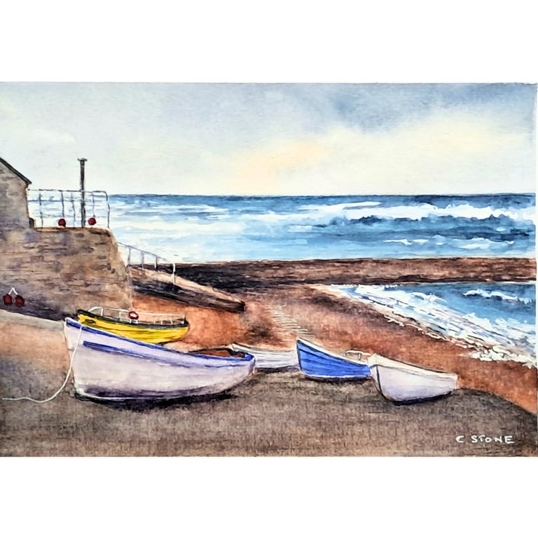 Boats at Sennen Cove, Cornwall,  Original Watercolour Painting Mounted