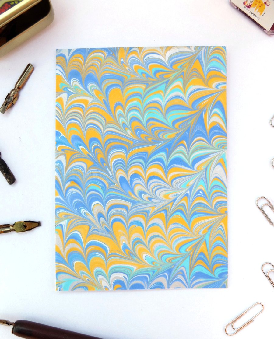 Marbled paper art greetings card blank inside